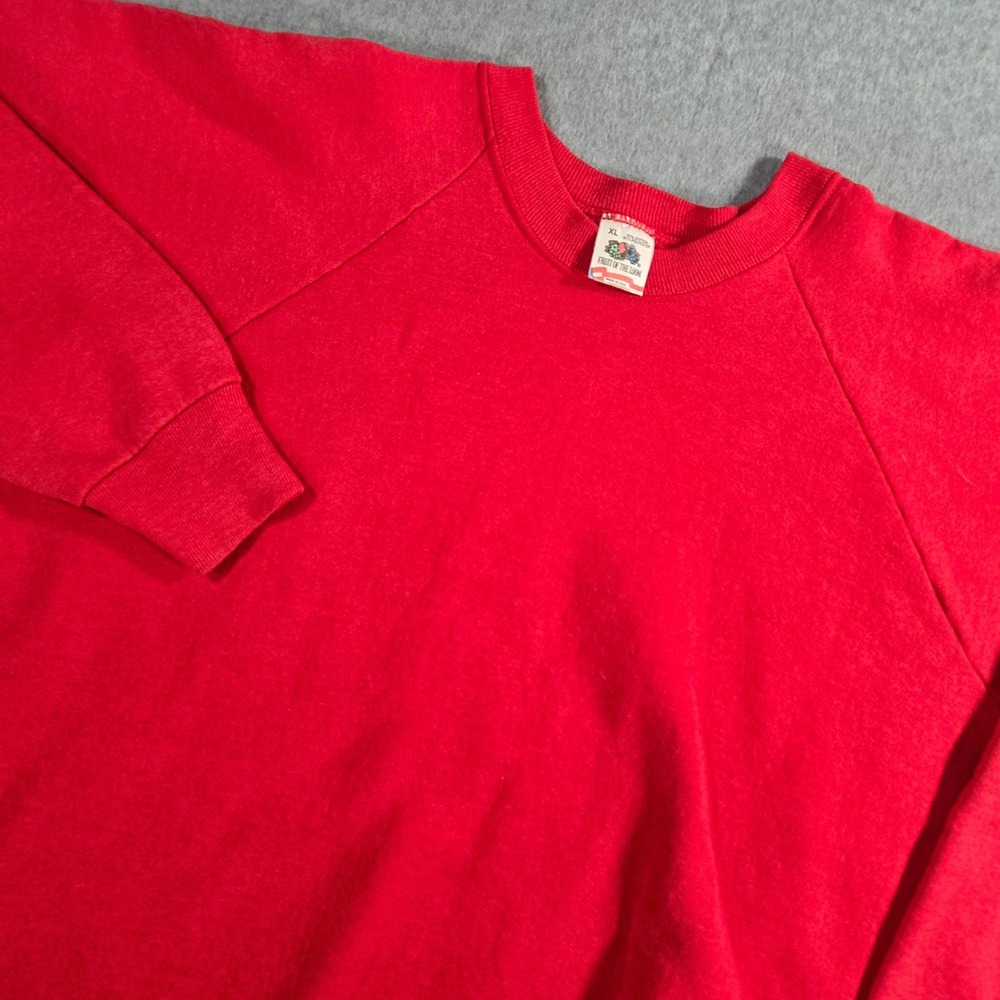 Vintage Fruit of the Loom Red Raglan Sweatshirt XL Made in USA Blank Crewneck